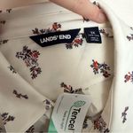 Lands' End Button-Up Shirt Tunic Collared Roll Tab Sleeves Floral Stretchy Cream Photo 13