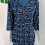 Lavanya Gold Chain Tie Front Blouse Top Blue Size M Photo 0