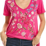 Johnny Was  Pink Floral Embroidered Tee Photo 0