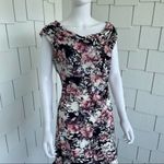 Connected Apparel Women's Pink Multi Floral Short Sleeve Cowl Neck Dress sz 6P Photo 2