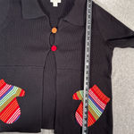 Christopher & Banks Women's Black Cotton Cardigan Sweater L Striped Long Sleeve Photo 8