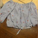 Kontrol Womens  contemporary off the shoulder blue white stripe shirt Photo 0