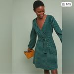 Anthropologie Maeve Dark Green Patterned Long Sleeve Belted Dress Sz XS Photo 1