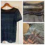 ZARA  Sheer Floral Embroidered Top Women XL Black Beaded Neckline Whimsygoth Lace Photo 1