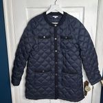 J.Jill Quilted Down-Filled Navy Blue Coat with Corduroy Trim W1109 Sz S Photo 3