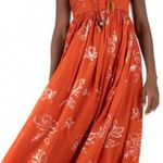Free People  Strapless Midi Dress XS Orange Florals Photo 0