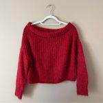 Wishful Thinking  Red Chenille Eyelash Knit Chunky Off Shoulder Sweater - Sz S/M Photo 6