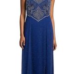 Laurence Kazar VTG  Plus‎ Size XXL Dress Royal Blue Beaded Halter Keyhole Maxi E Photo 0