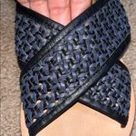 Anthropologie  Ezra Criss-Cross Woven Leather Slingback Sandal Navy Black 10 Photo 2