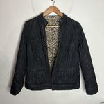 Chico's Reversible Quilted Gray Denim//Cheetah Print Bomber Jacket US Size 8 Photo 1
