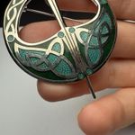 Celtic Sea Signed Blue Green Enamel Tara Brooch Pin Silver Tone Photo 3