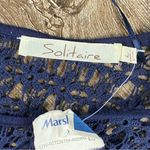 Solitaire  Midi Dress Women L Blue 3/4 Sleeve Crochet Lined Boho Rayon Keyhole Photo 1