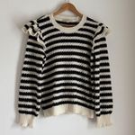 Loft  Striped Ruffle Shoulder Crewneck Sweater Long Blouson Sleeves Black Size XL Photo 11