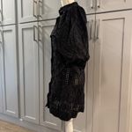 Ganni  Black Eyelet Puff Sleeve Button Up Mini Shirt Dress Size 38 Photo 2