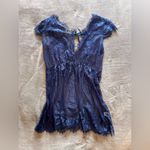 Midnight Blue Vintage Full Lace Slip Dress Cover Up Women’s Sz L EUC Size L Photo 2