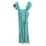 NWT April Cornell Aqua Meadow Dress Smocked Ruffle Sleeve Midi Maxi Boho Small Green Photo 1