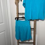 Aerie Teal Blue Pajama Set Top Large Shorts Medium Button Up Lounge Sleep Photo 4