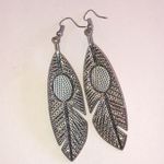 Silver Tone Coral Accent Boho Feather Earrings Photo 3