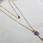 Gold Chain Necklace with AB CZ Purple Heart Key Pendant Photo 2