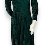 Vintage Crushed Velvet Dress Green Lace Collar Lanz Long Sleeve Christmas Party Size XS Photo 0