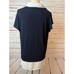 Adrianna Papell Twofer knit sweater blouse size Large Pullover Navy blue Ruffle Photo 4