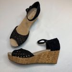 Toms  NEW Black Suede Woven Wedge Sandals Womens  7.5W Cork Platform Ankle Strap Photo 2