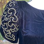 Vintage 80s Michael Marcella Black Velvet Dress Puff Sleeves Gold Knee Length 10 Photo 4