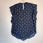 Ranna Gill Blue Bird Print Cap Sleeve Blouse Womens S Crochet Top Shirt Anthro Photo 1