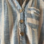 Free People  We The Free Linen Blend Away At Sea Blue/ White Striped Top sz Small Photo 6