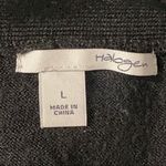 Halogen  Cardigan Sweater Merino Wool Striped Black Gray Cream Large L Photo 5