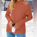 Women's Long Sleeve Ribbed Knitted Sweater Cutout Shoulder Top (76) Orange Size XL Photo 0