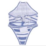 Suboo Crotched Knit Halter Bikini Set Size S/M NWT Blue Photo 4