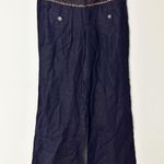 IDRA ANTHROPOLOGIE Embellished Waist Wide Leg Linen Pants SZ 6 Dark Academia Blue Photo 0