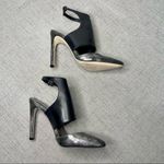 BCBGeneration  Black Leather Chaser Pewter Stiletto Heel Sexy High Heels 7.5 NWT Photo 4