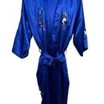 Rose Silk Women's Robe Kimono Asian Blue Embroidered Birds XL Photo 0