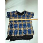 cha cha vente Cha Cha‎ Vente Plaid Tunic Top Layering Piece Blue Tan Short Sleeve PM Photo 2