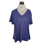 Bcg  Womens Blouse Top Blue Metallic V Neck Tee Size Plus 1X Short Sleeve NWT Photo 5