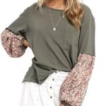 Free People We The Free Jade Green Floral Long Sleeves Oversized Slouchy Tee Photo 0