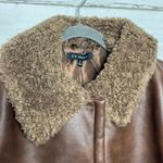 Blu Pepper  Brown Faux Leather Jacket Shearling Sherpa Lined Button Front Size S Photo 8
