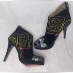 Scarlet Embroidered Heel Faux Suede Ankle Booties Stiletto Size 38 (US 7.5) Black Photo 11