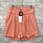 Line and Dot Orange High Waist Linen Zoe Shorts with Belt Photo 1