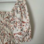 SheIn  Blouse Smocked Floral Pattern Cream Half Sleeve Square Neck Photo 1