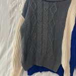 ZARA  Gray Colorblock Chunky Cable Knit Turtleneck Sweater Size Large Photo 2