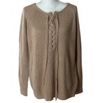 Windsor  Lace Up Brown/Tan Long Sleeve Knit Sweater NWT Photo 4