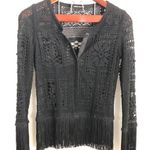 Charles Chang Lima Lace Fringe Embroidered Floral Long Sleeve Black Photo 0