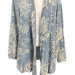 Laurie Felt Duster Cardigan Women's XS Blue White Floral Paisley Tencel Lyocell Photo 0