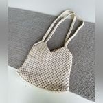 Vintage Ivory Crochet Wood Bead Detail Woven Cotton Lined Satchel Purse Handmade Tan Photo 7