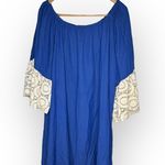 Umgee  Navy Shift Dress Womens XL  Blue Ivory Boho Crochet‎ Lace Sleeves Photo 0