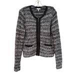 Joie  Jacolyn Leather Trim Knit Cardigan Jacket Womens Medium Black Career Luxury Photo 3