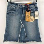Unif Deadstock Vintage Y2K 2000s midi blue jean raw hem fringe denim skirt sz 29 NWT Photo 0